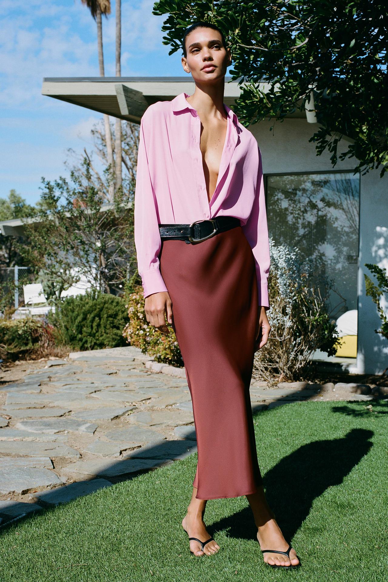 ZARA Satin Midi Skirt
