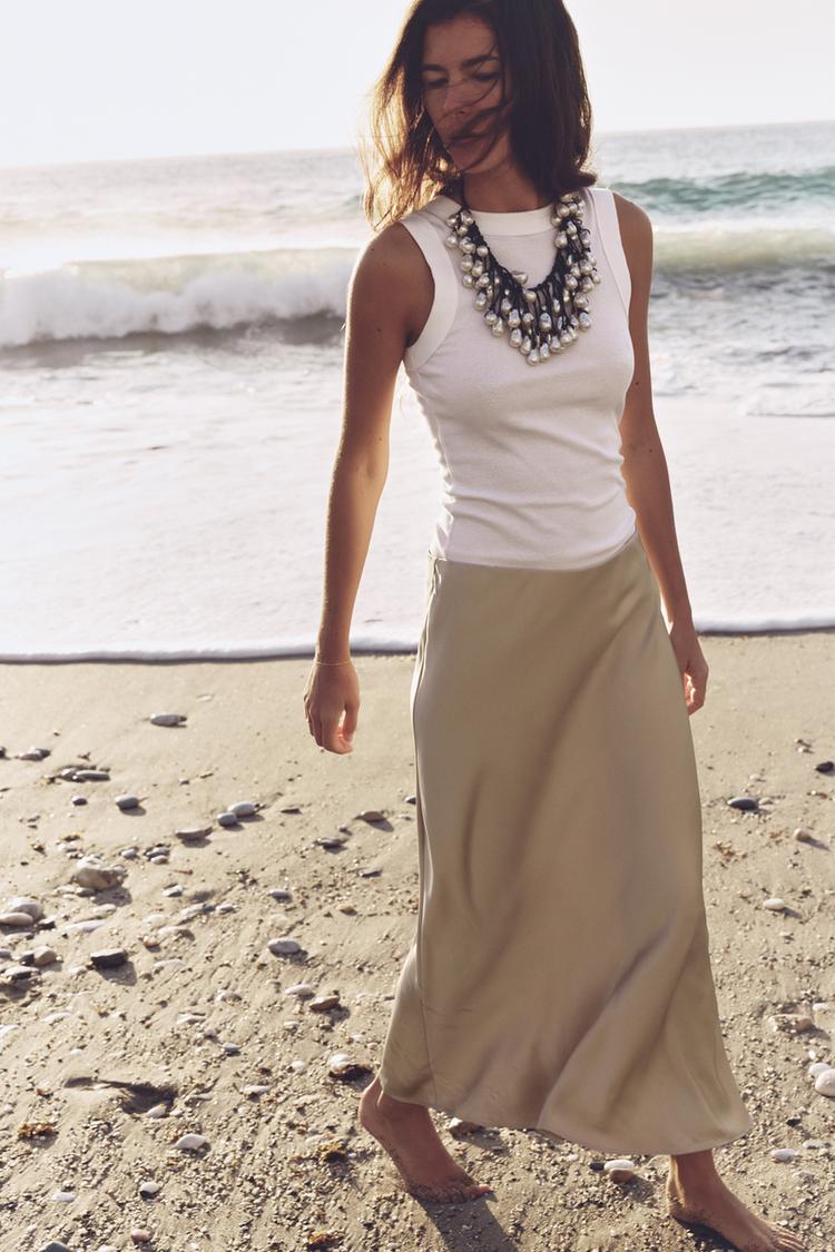 ZARA Satin Midi Skirt