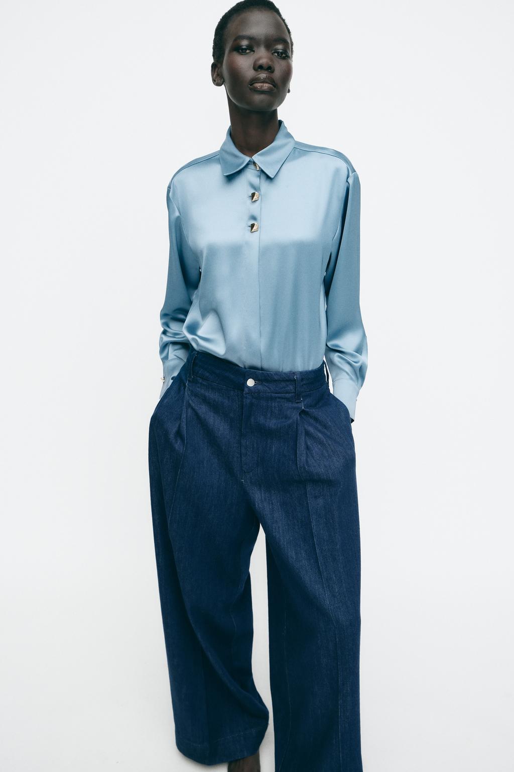 ZARA Satin Shirt with Gold Buttons