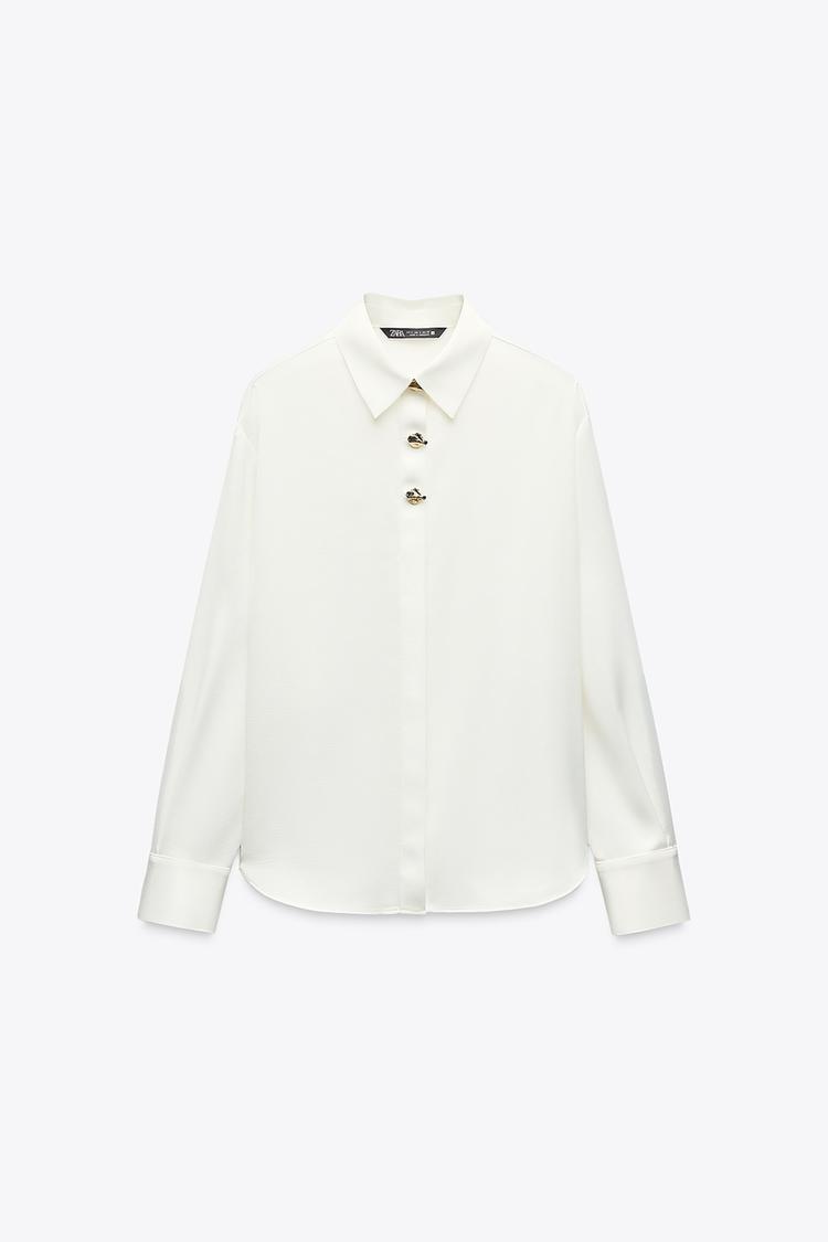 ZARA Satin Shirt with Gold Buttons