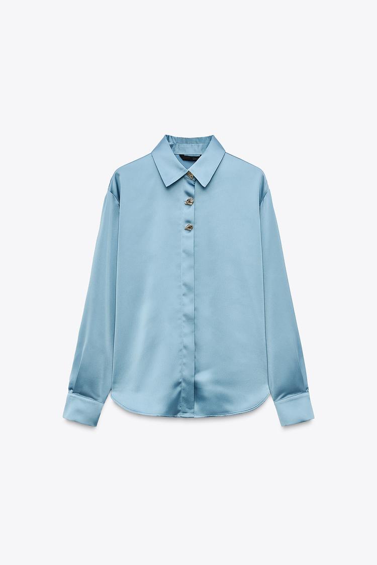 ZARA Satin Shirt with Gold Buttons