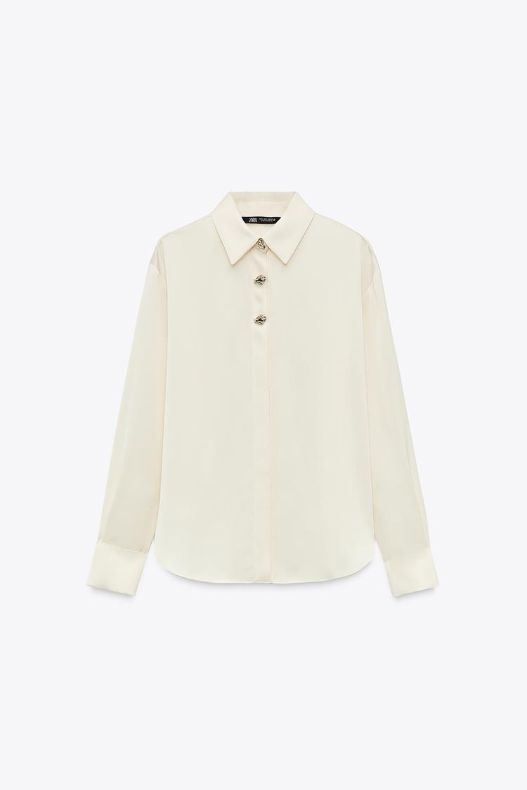 ZARA Satin Shirt with Gold Buttons