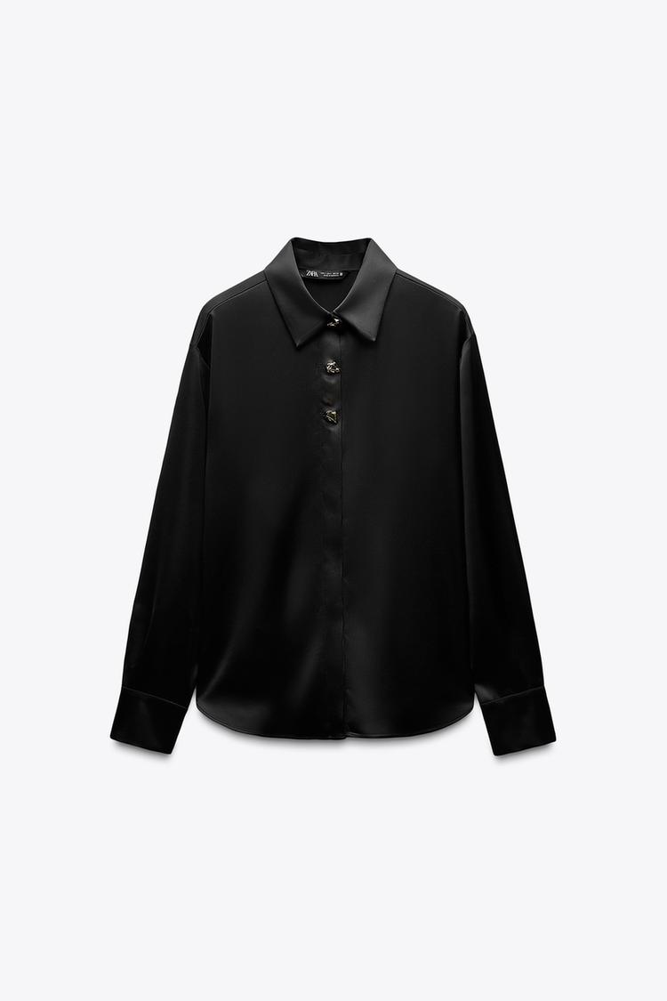 ZARA Satin Shirt with Gold Buttons