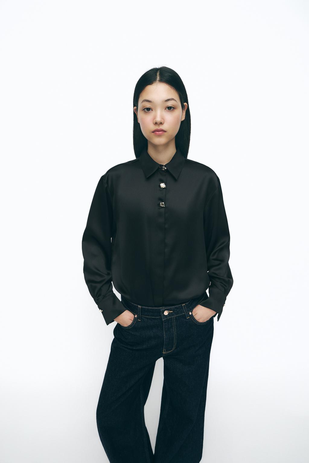 ZARA Satin Shirt with Gold Buttons