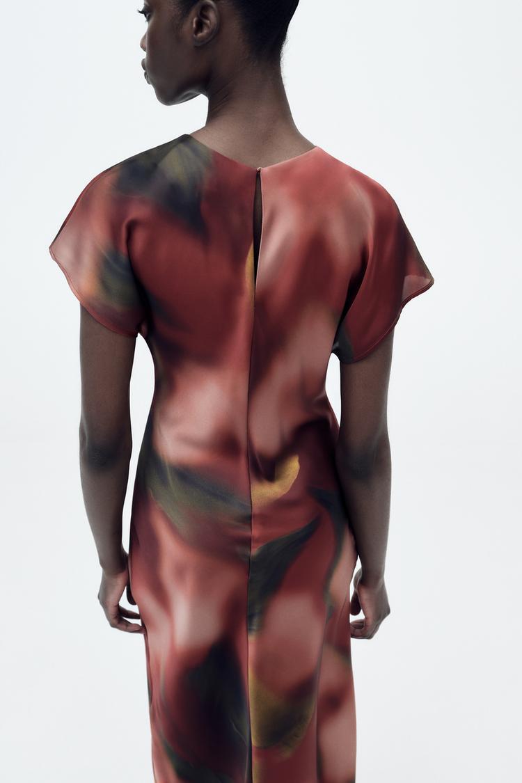 ZARA Printed Satin Midi Dress