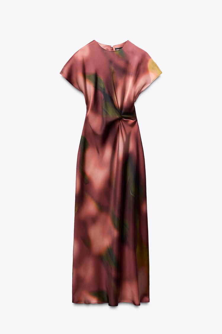 ZARA Printed Satin Midi Dress