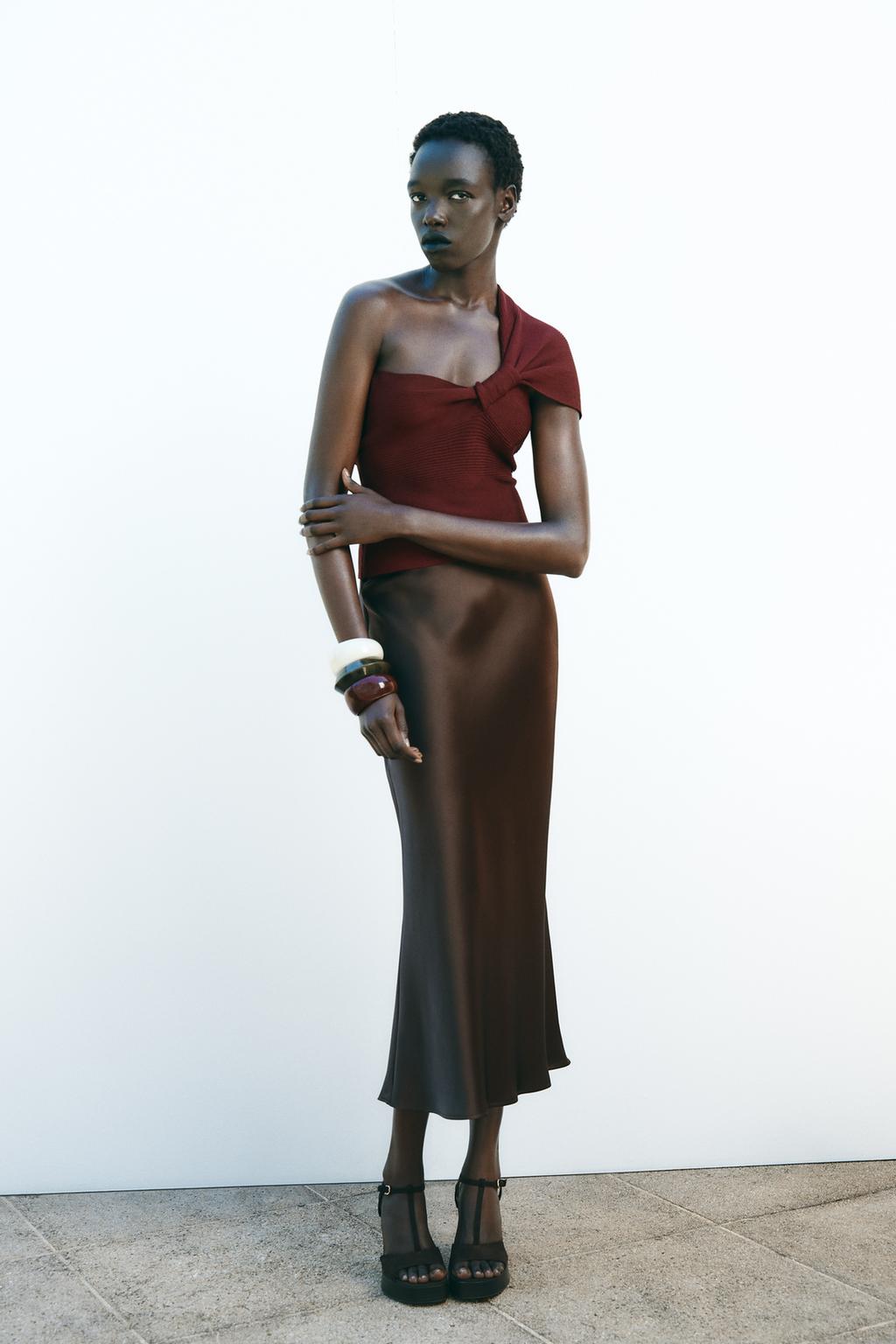 ZARA Satin Midi Skirt