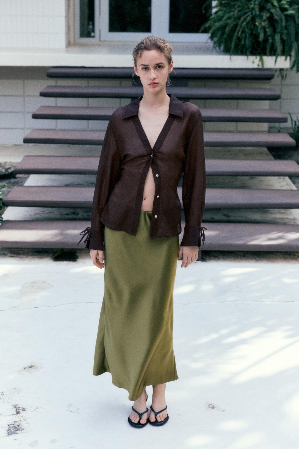 ZARA Satin Midi Skirt