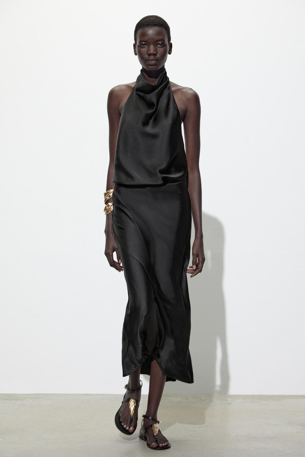 ZARA Satin Midi Skirt