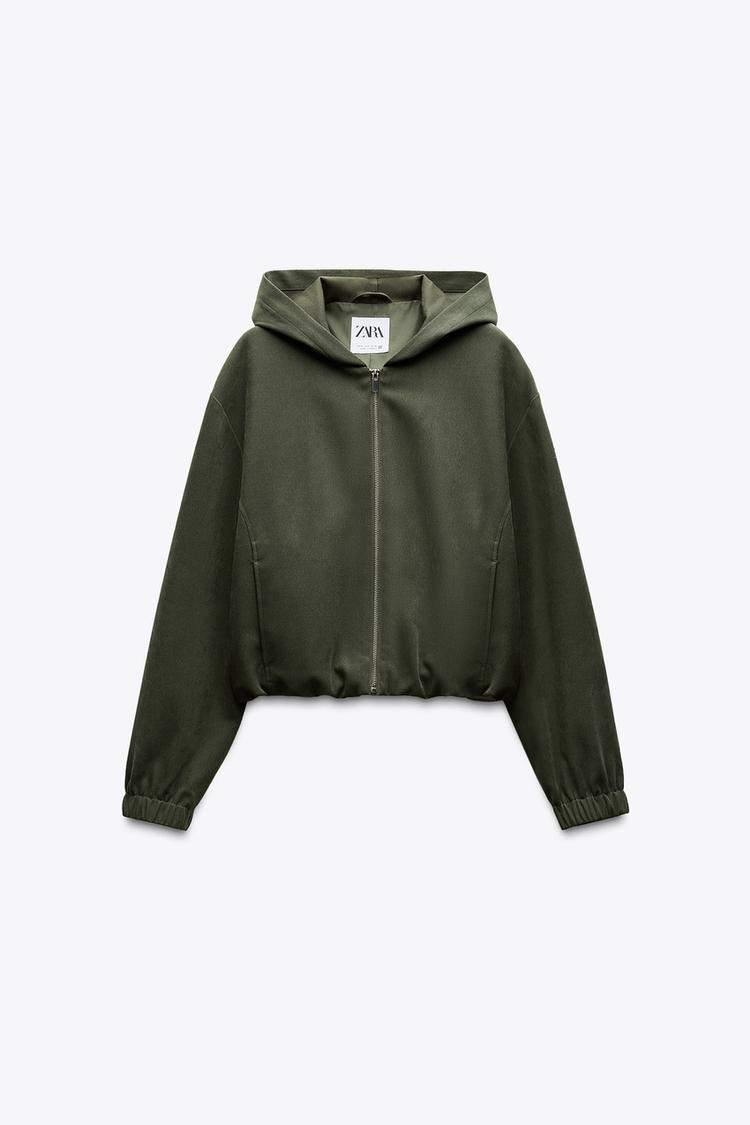 ZARA Textured Bomber Jacket with Hood