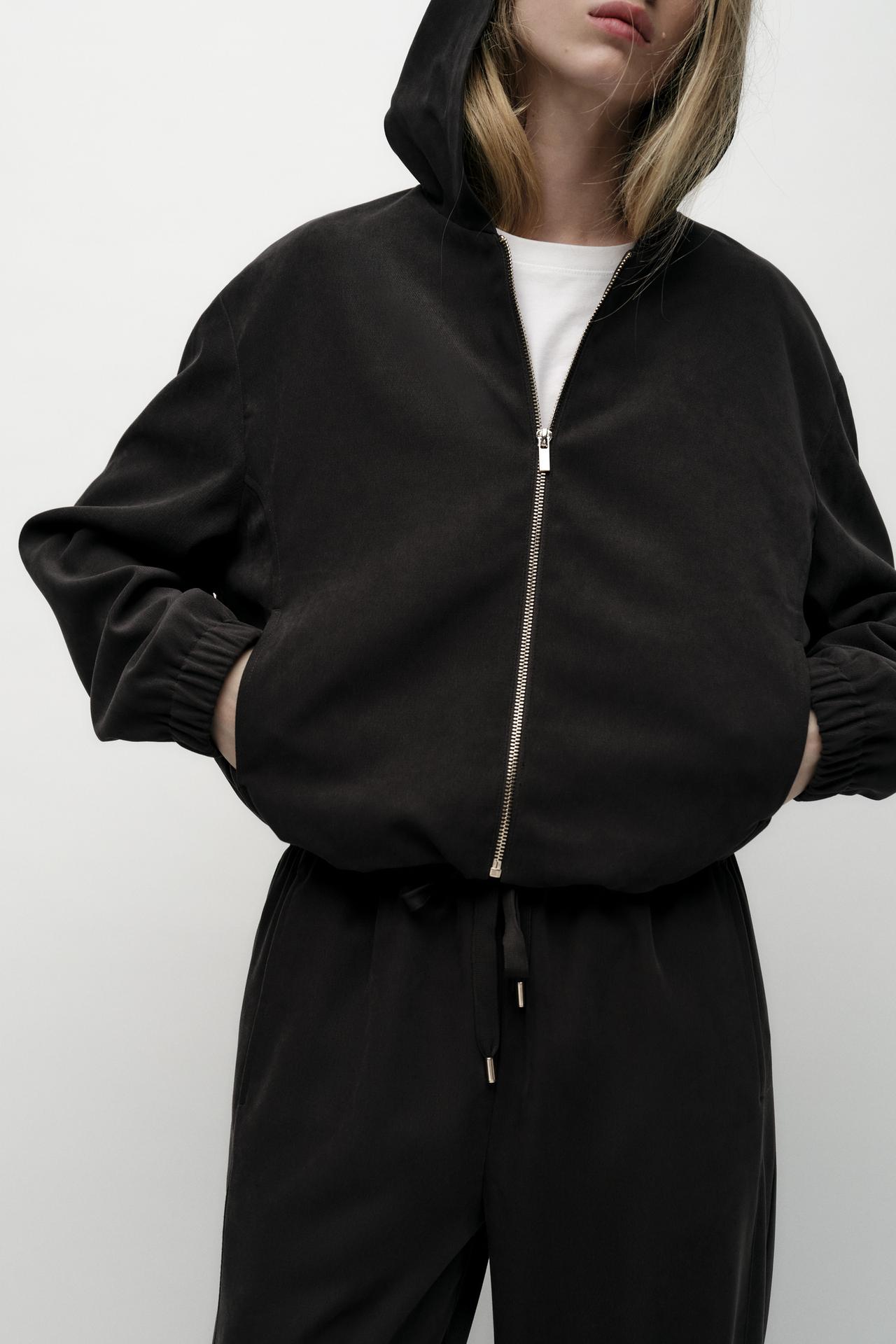 ZARA Textured Bomber Jacket with Hood