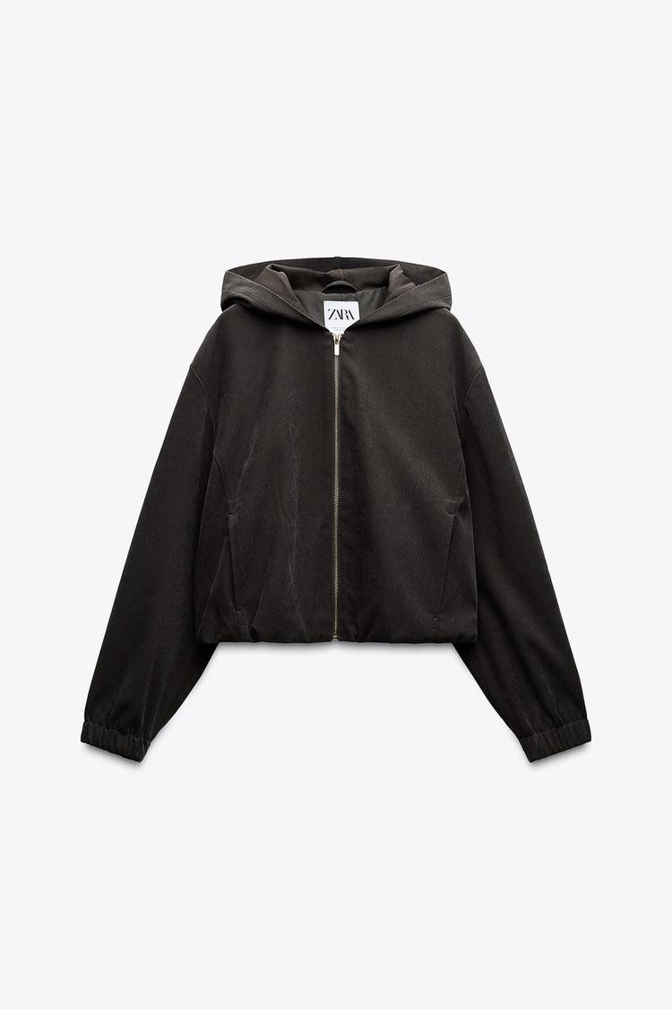 ZARA Textured Bomber Jacket with Hood