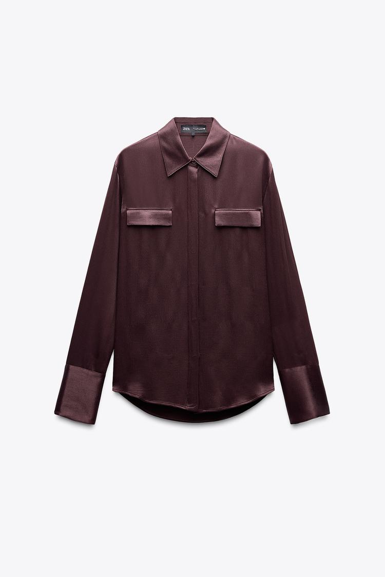 ZARA ZW Collection Satin Shirt with Pockets