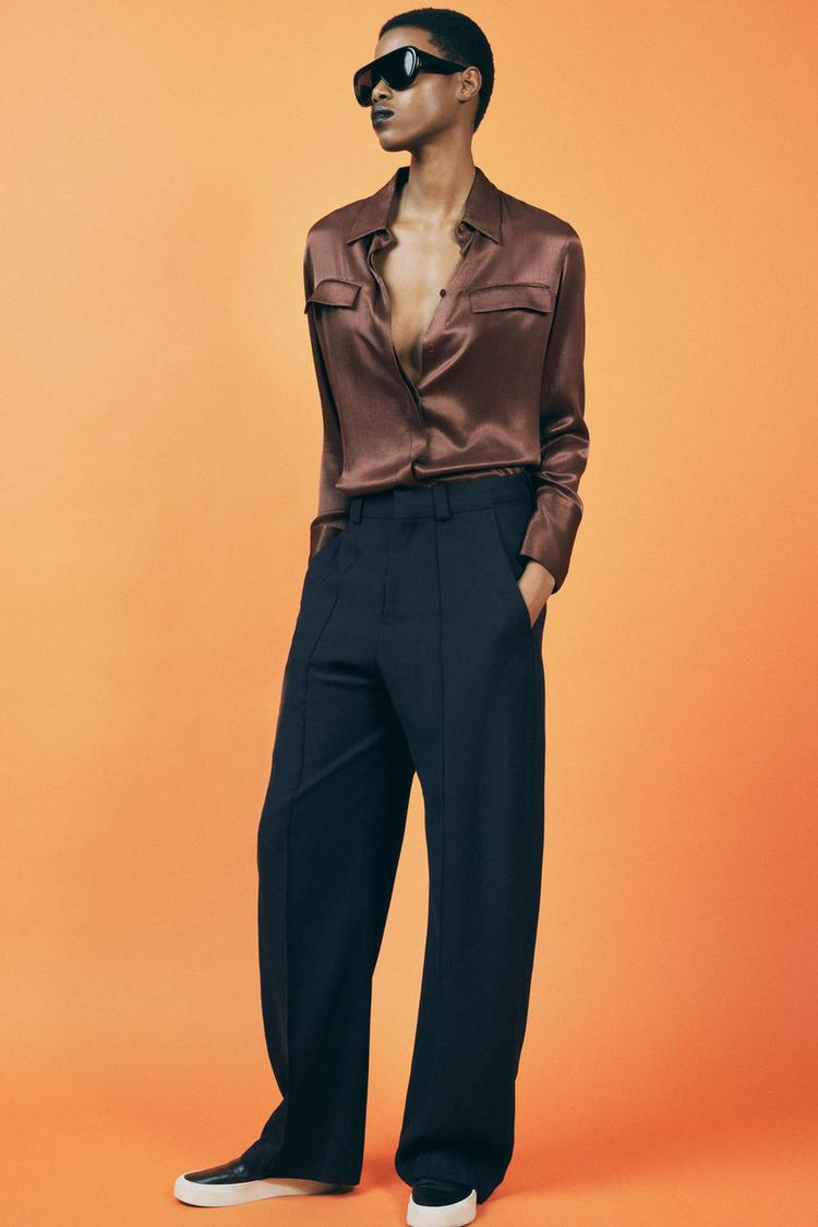 ZARA ZW Collection Satin Shirt with Pockets