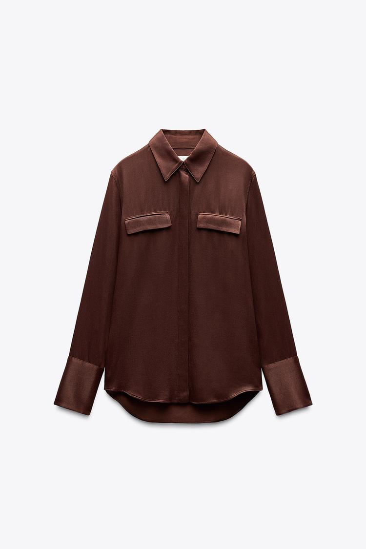 ZARA ZW Collection Satin Shirt with Pockets