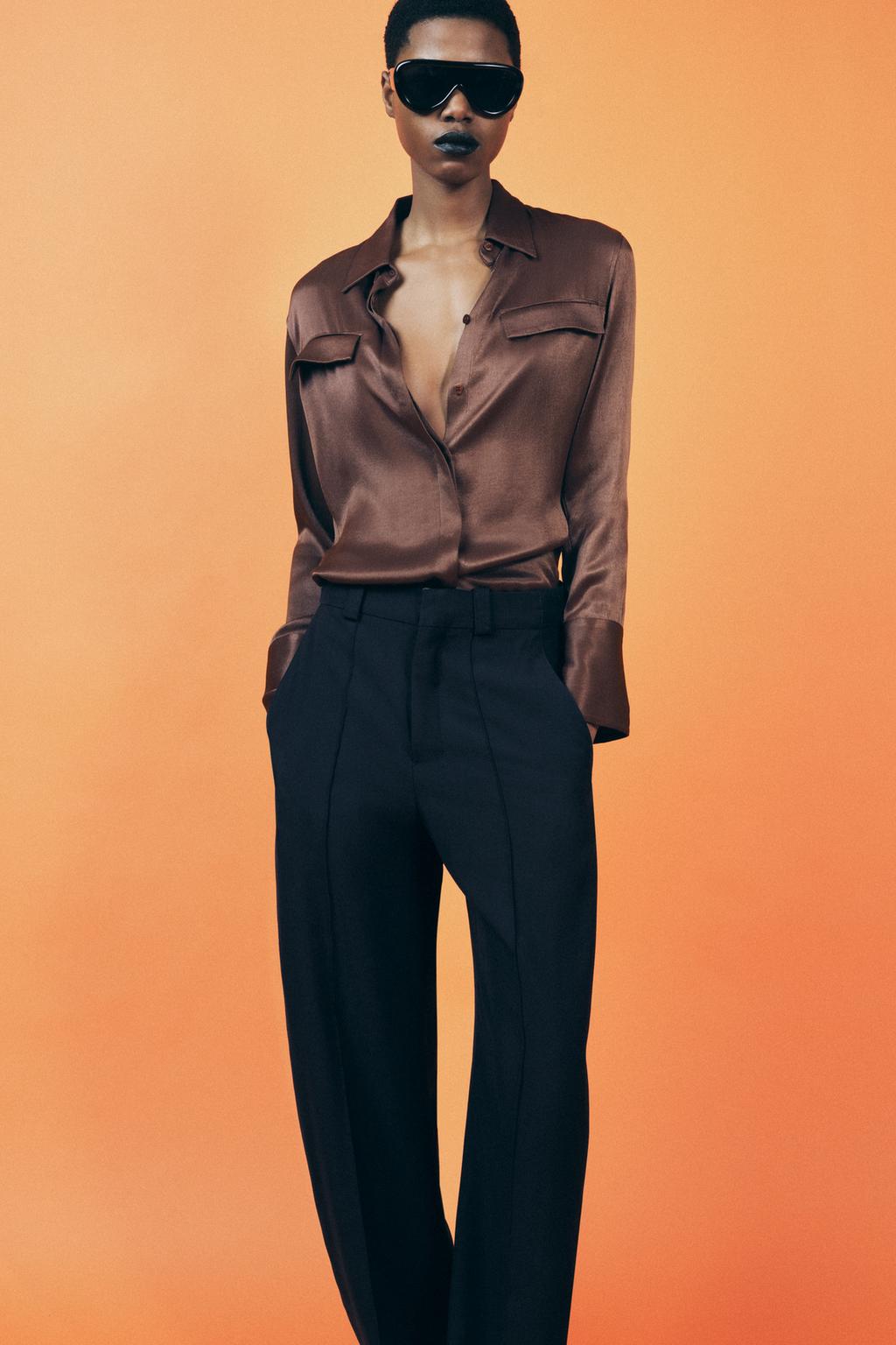 ZARA ZW Collection Satin Shirt with Pockets
