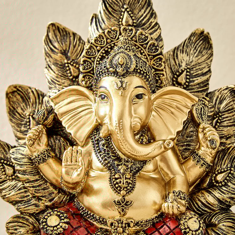 Alpana Ojas Polyresin Ganesha with Leaf Backdrop Figurine