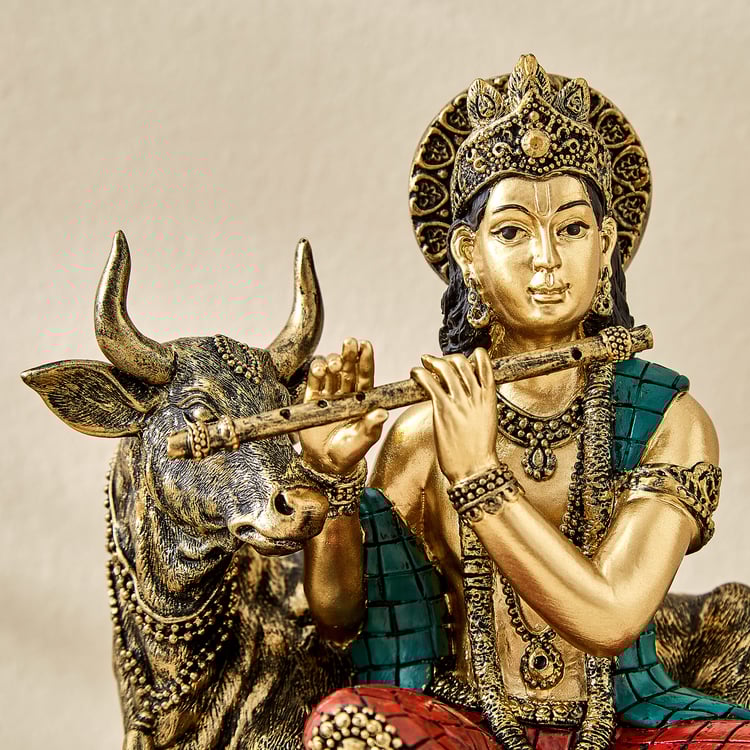 Alpana Ojas Polyresin Krishna with Cow Figurine