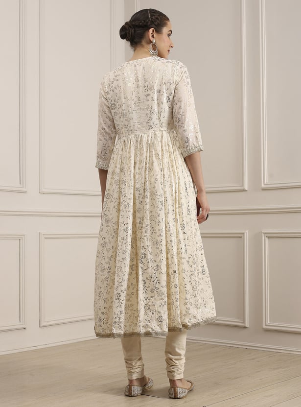 BIBA Foil Print Alia Cut Kurta Set