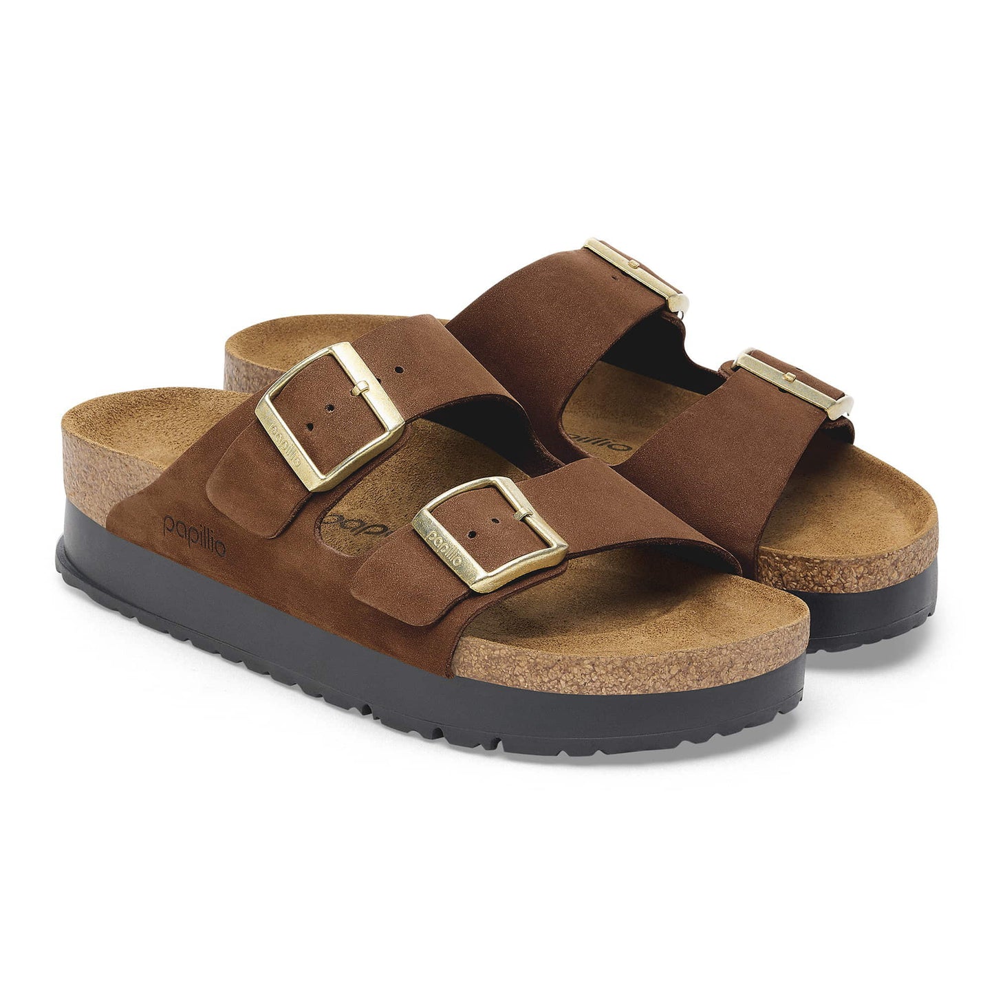 BIRKENSTOCK Arizona Flex Platform Nubuk Leather - Brown/Dark Tea