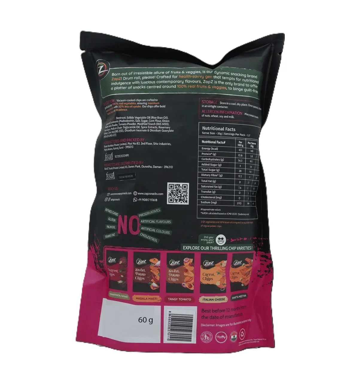 Zapz Snacks Beetroot Manchurian Chips 60 g