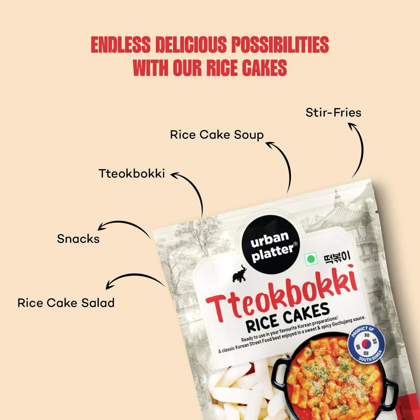 Urban Platter Classic Korean Tteokbokki Rice Cakes 500