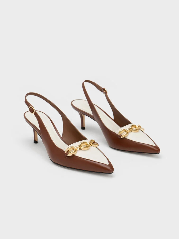 Charles & Keith Avani Chunky Chain-Embellished Slingback Pumps