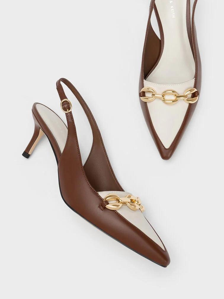 Charles & Keith Avani Chunky Chain-Embellished Slingback Pumps