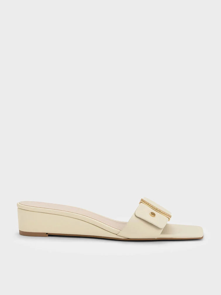 Charles & Keith Metallic Accent Square-Toe Wedges
