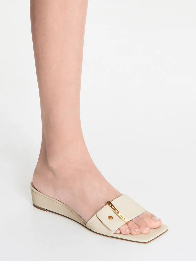 Charles & Keith Metallic Accent Square-Toe Wedges