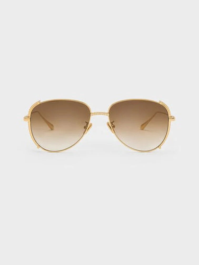 Charles & Keith Gem-Embellished Wireframe Aviator Sunglasses