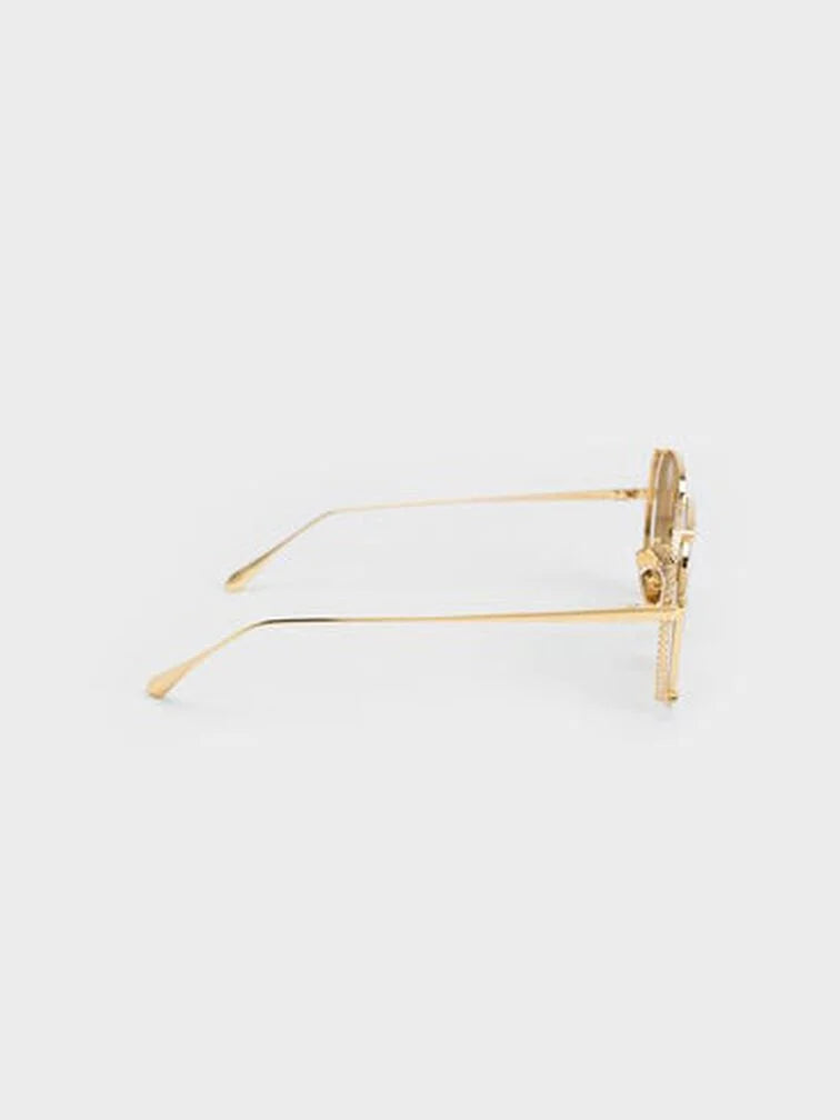 Charles & Keith Gem-Embellished Wireframe Aviator Sunglasses