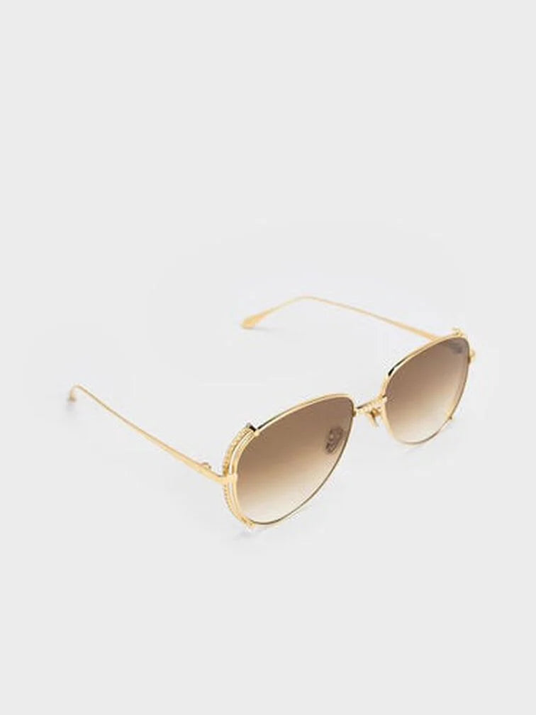 Charles & Keith Gem-Embellished Wireframe Aviator Sunglasses