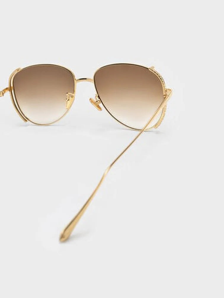 Charles & Keith Gem-Embellished Wireframe Aviator Sunglasses