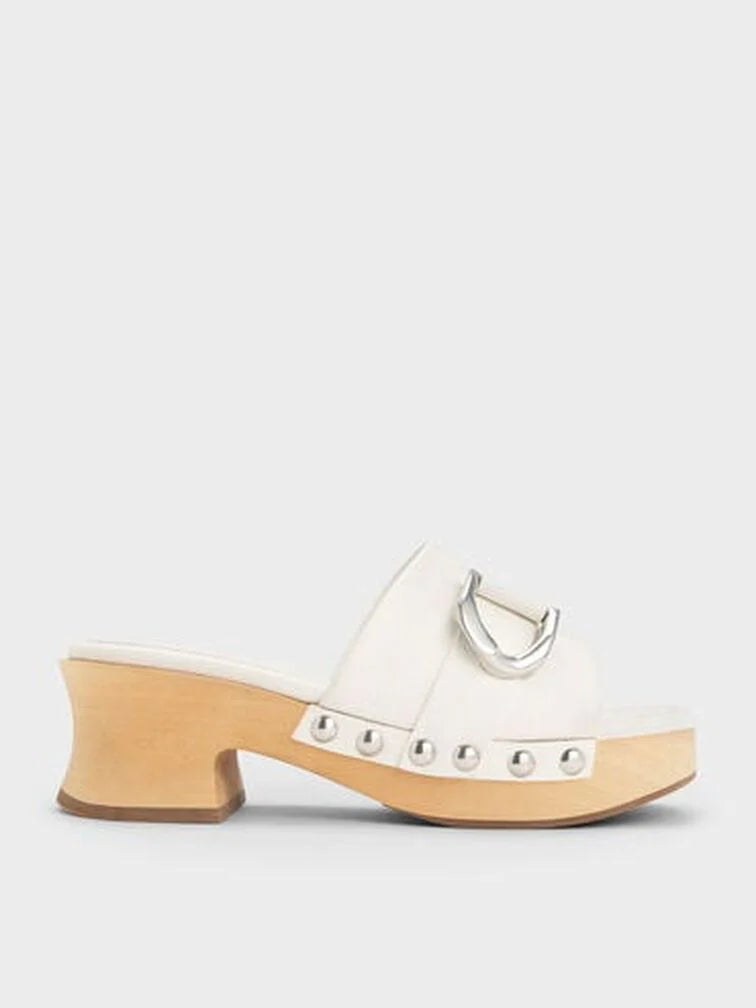 Charles & Keith Gabine Studded Leather Open-Toe Clogs