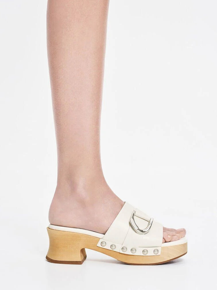 Charles & Keith Gabine Studded Leather Open-Toe Clogs