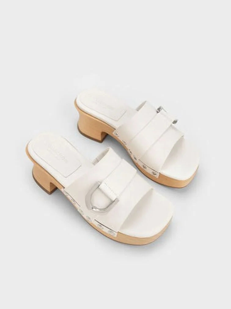 Charles & Keith Gabine Studded Leather Open-Toe Clogs