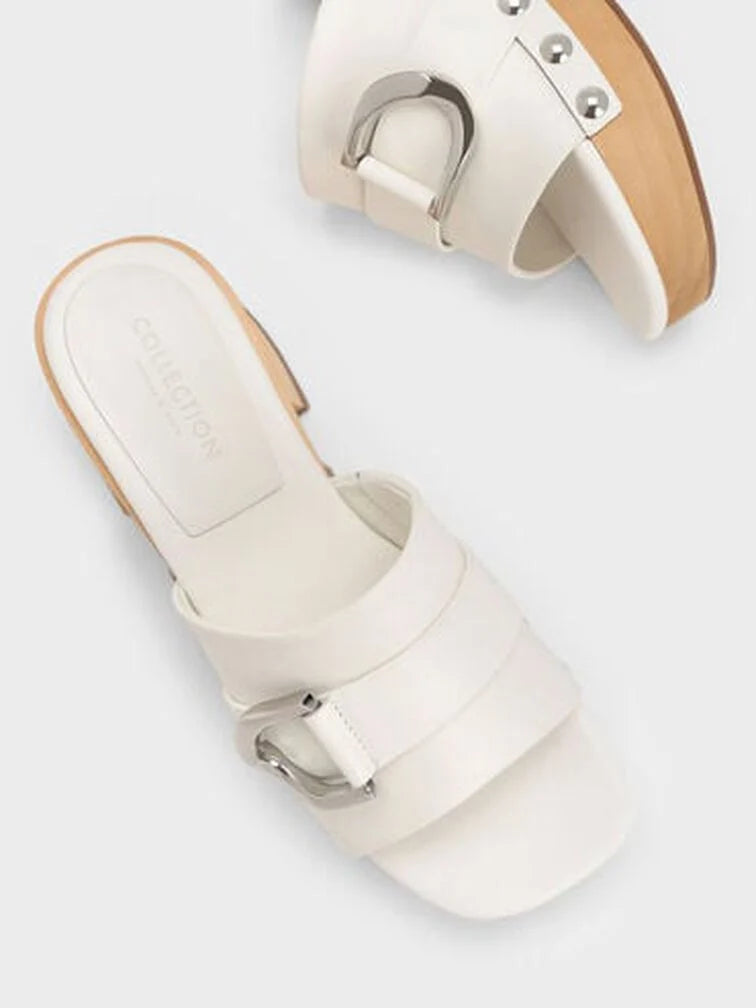 Charles & Keith Gabine Studded Leather Open-Toe Clogs