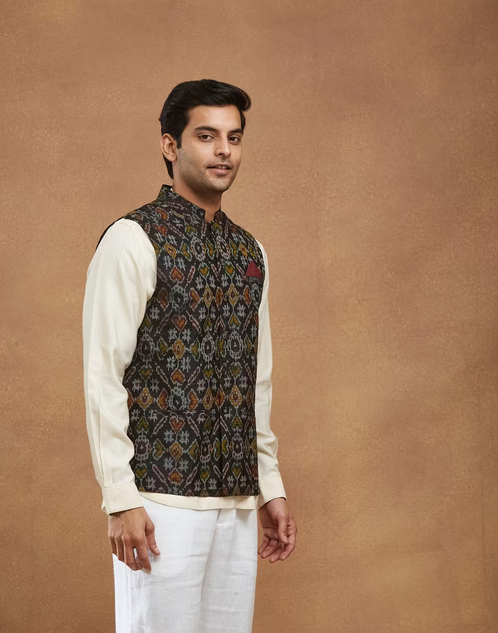 Black Silk Ikat Nehru Jacket