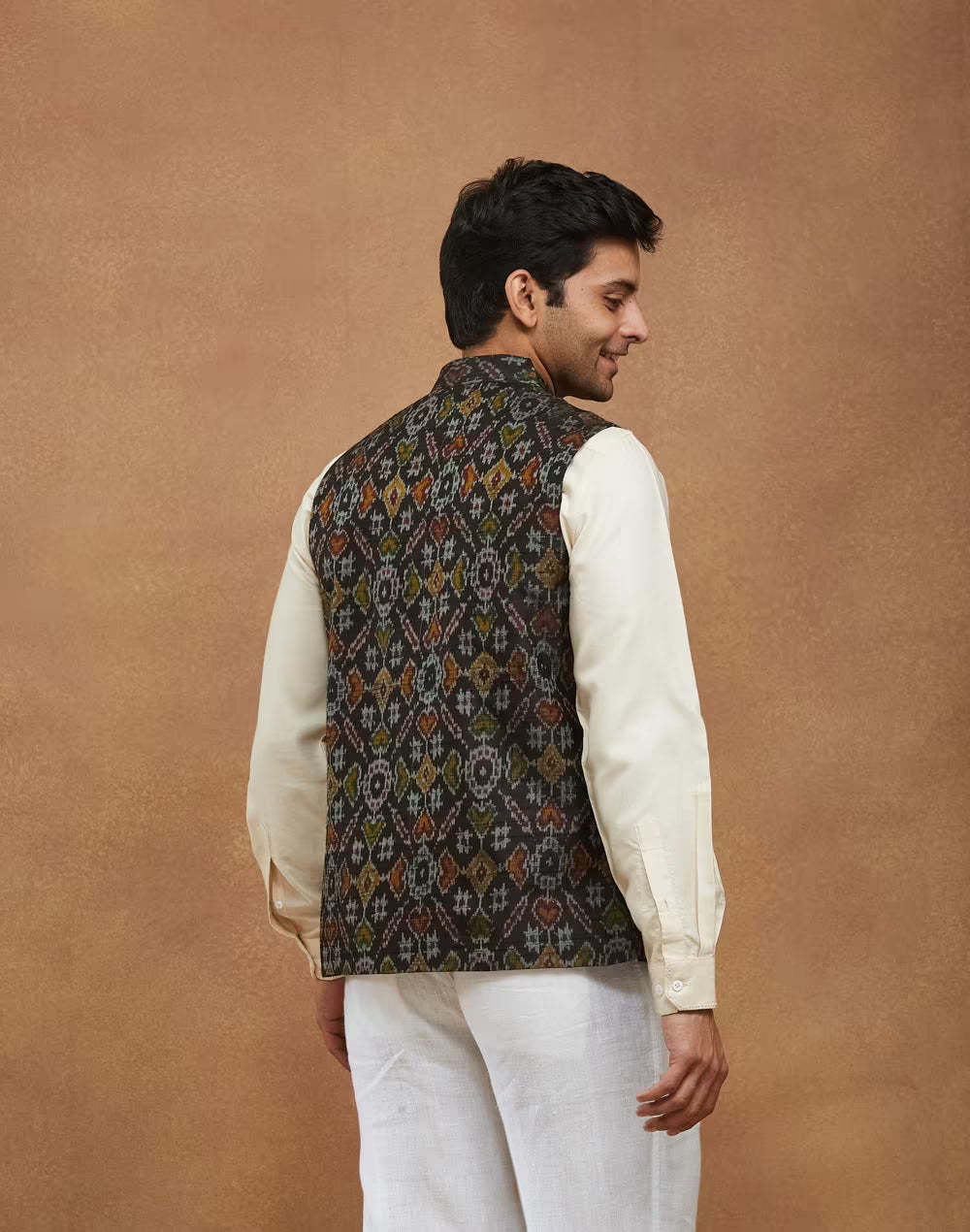 Black Silk Ikat Nehru Jacket