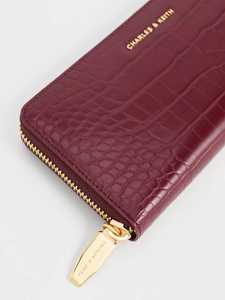 Charles & Keith Croc-Effect Zip-Around Long Wallet