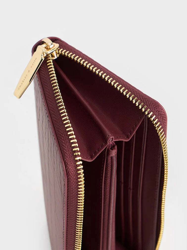 Charles & Keith Croc-Effect Zip-Around Long Wallet