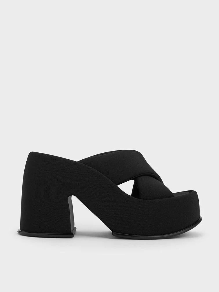 Charles & Keith Toni Puffy-Strap Crossover Platform Mules