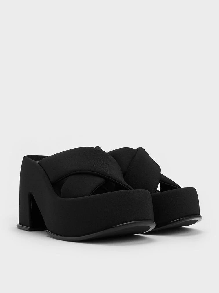 Charles & Keith Toni Puffy-Strap Crossover Platform Mules