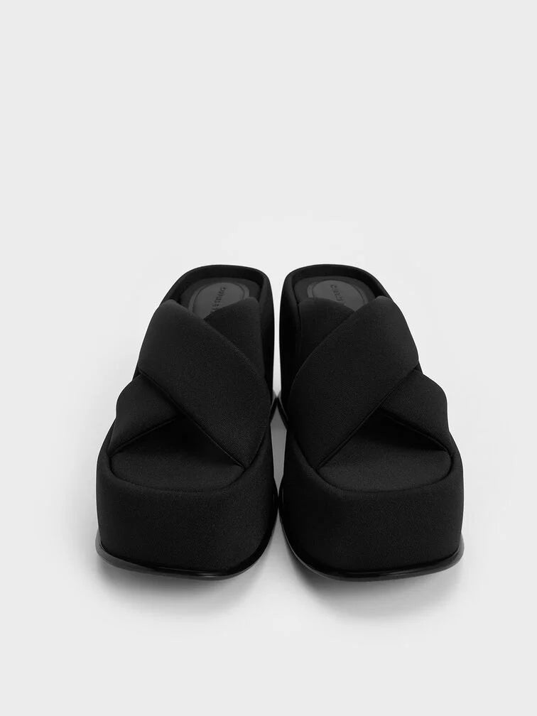 Charles & Keith Toni Puffy-Strap Crossover Platform Mules