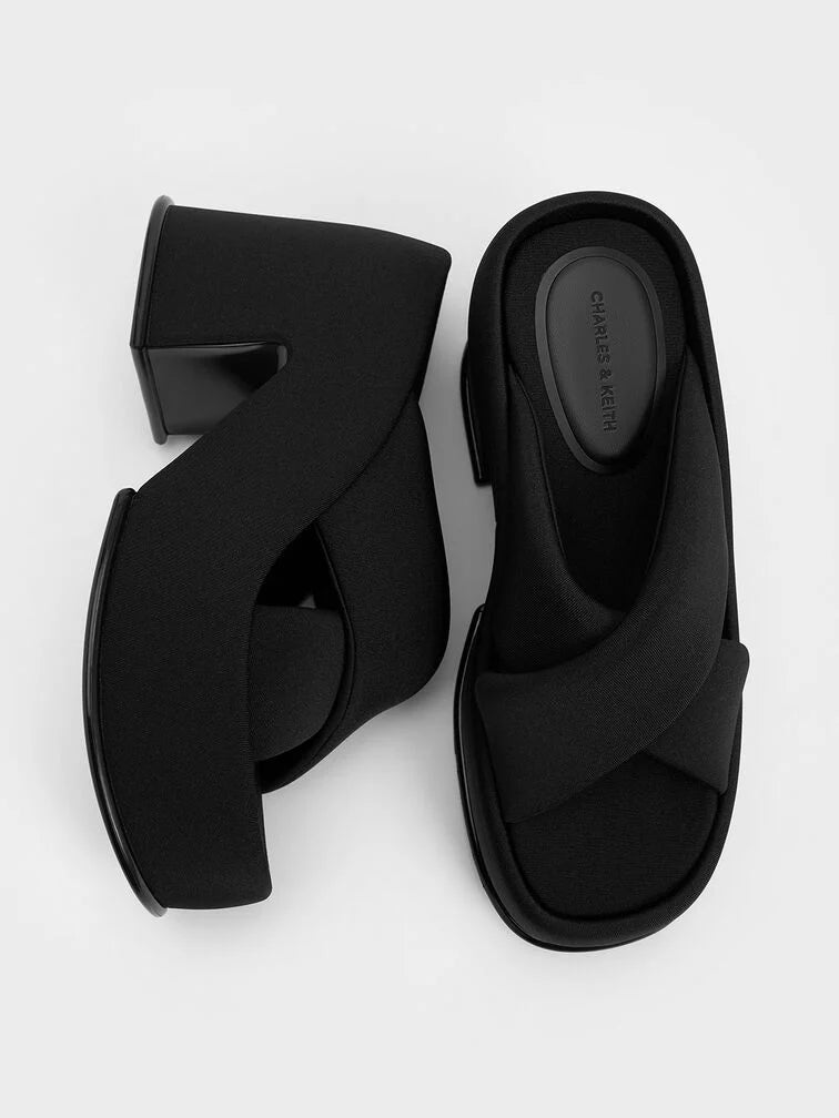Charles & Keith Toni Puffy-Strap Crossover Platform Mules