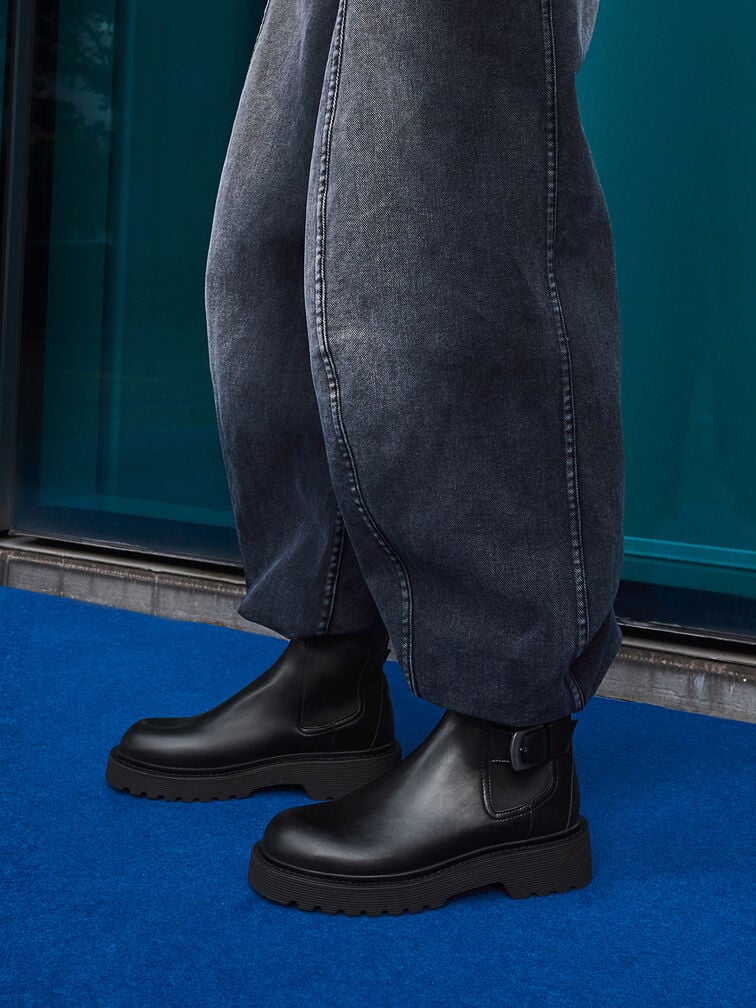 Charles & Keith Side-Buckle Ridged-Sole Chelsea Boots