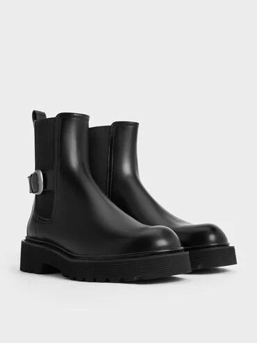 Charles & Keith Side-Buckle Ridged-Sole Chelsea Boots
