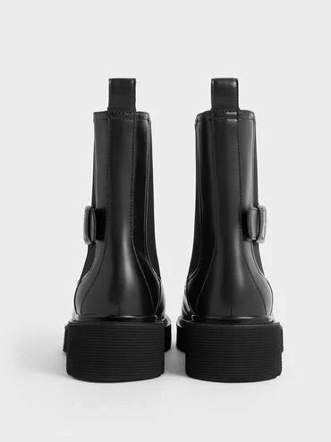 Charles & Keith Side-Buckle Ridged-Sole Chelsea Boots