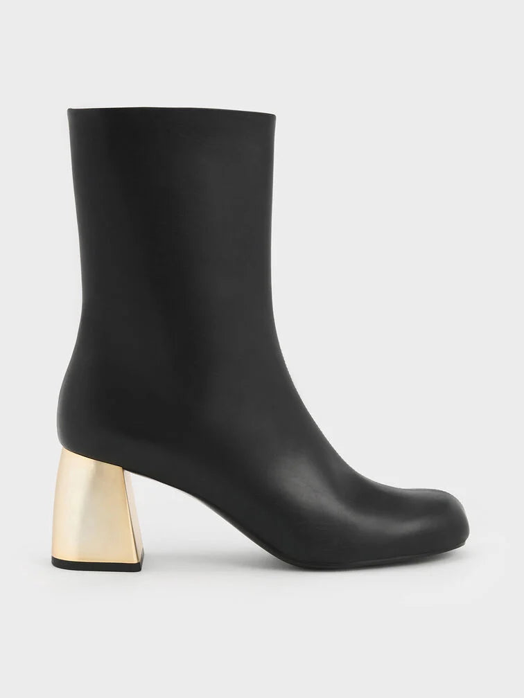 Charles & Keith Metallic Block-Heel Ankle Boots